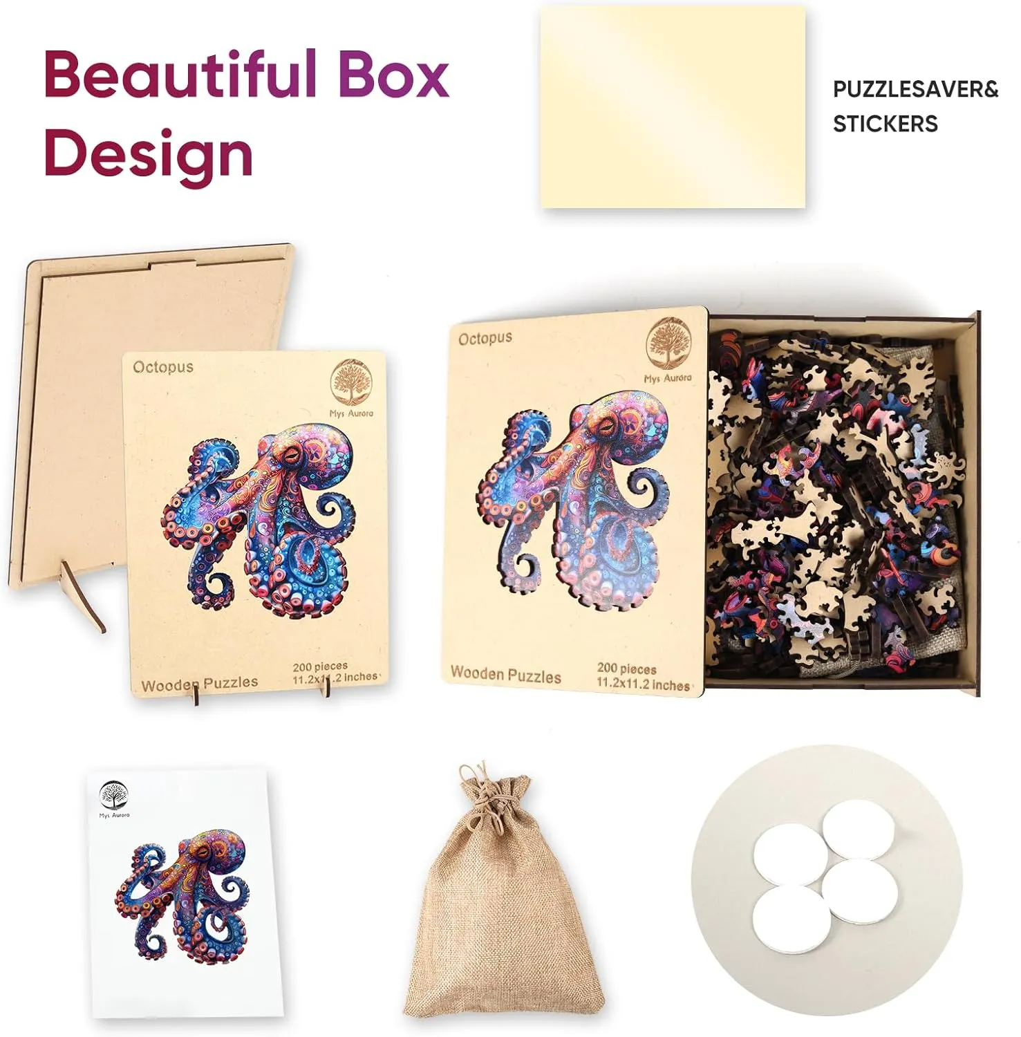 Octopus Puzzles for Adults, 5MM Thick Wooden Jigsaw Puzzles 200 Pieces, Unique Shape Puzzle Ocean Wood Puzzles for Adults and Kids Birthday Gifts Family Game 11.2 * 11.2inch