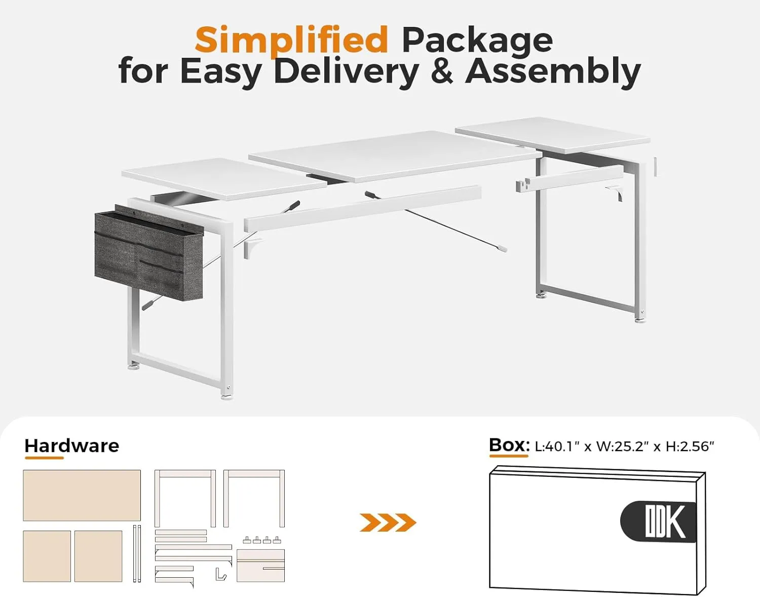 ODK Computer Desk Large Office Desk, 63 Inch Gaming Desk with Storage, Modern PC Work Table with Headphone Hook for Home Office, Splice Board, White   White Leg