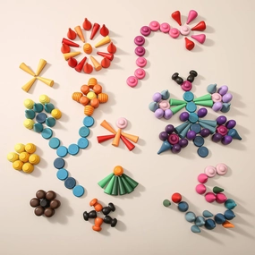 OESSUF 162 Pcs Loose Parts Rainbow Toys - Open Ended Montessori Sorting & Stacking Toys, Mandala Wooden Set