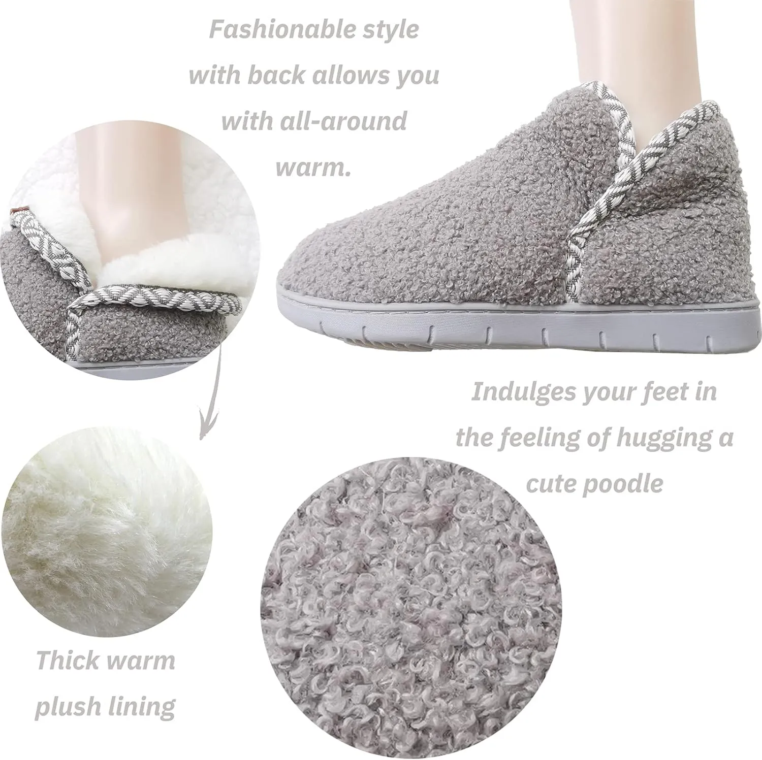 ofoot Women's Warm Fuzzy House Slippers with Back,Faux Fur Bedroom Shoes Soft Thick Memory Foam Plush Lining Indoor Outdoor Non Slip Rubber Soles