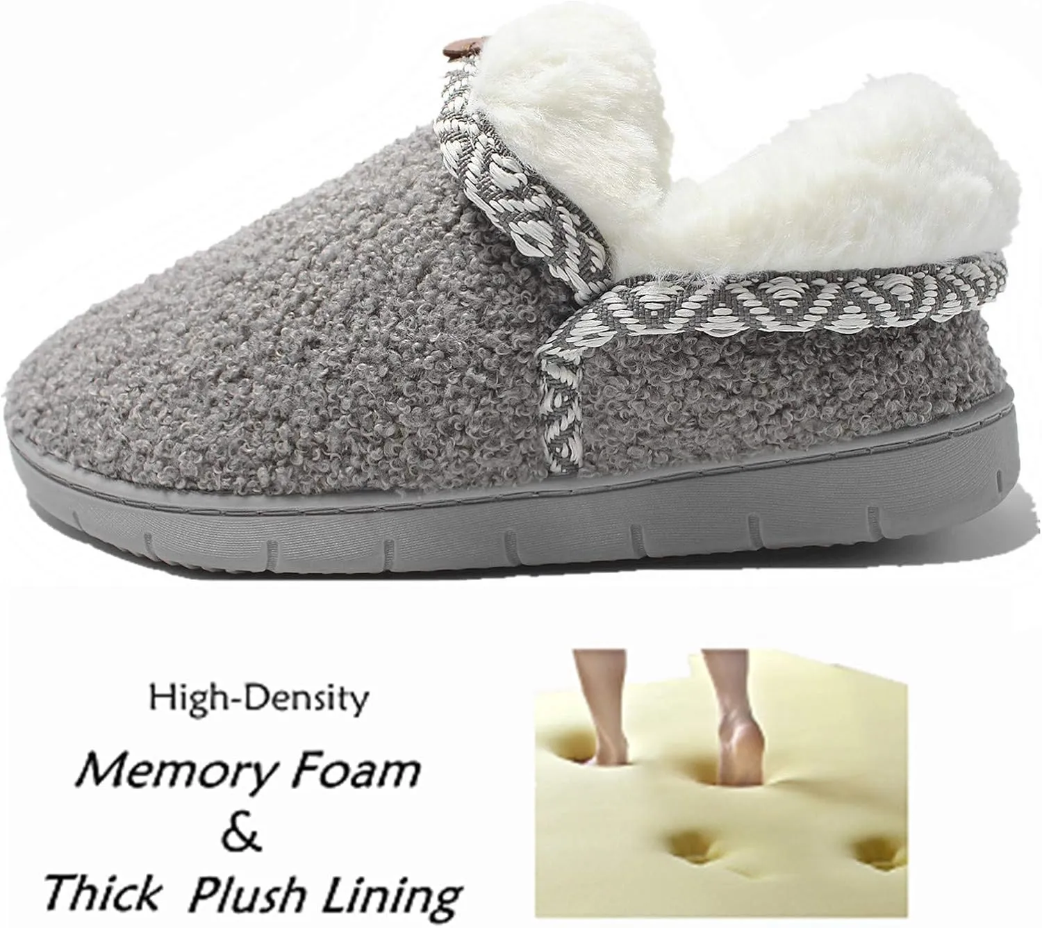 ofoot Women's Warm Fuzzy House Slippers with Back,Faux Fur Bedroom Shoes Soft Thick Memory Foam Plush Lining Indoor Outdoor Non Slip Rubber Soles