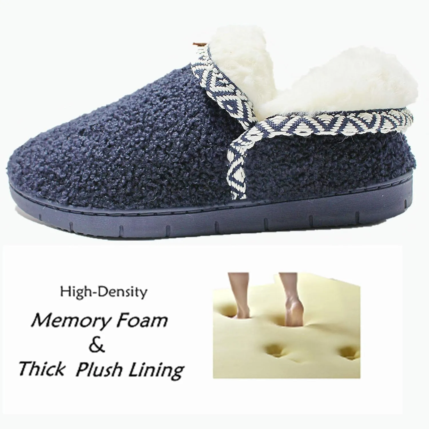 ofoot Women's Warm Fuzzy House Slippers with Back,Faux Fur Bedroom Shoes Soft Thick Memory Foam Plush Lining Indoor Outdoor Non Slip Rubber Soles