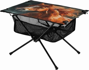Oil Painting Horse Portable Folding Camping Table, Compact Lightweight Beach Table with Carrying Bag for Outdoor Picnics, BBQs, Camp