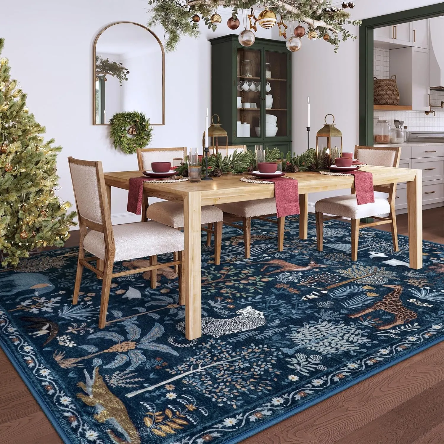 OJIA Jungle Print Rugs for Living Room 8x10 Washable Area Rugs for Bedroom, Modern Non-Slip Ultra-Thin Soft Large Carpet Non-Shedding Nursery Rug for Teens Kids Playroom Dining Room Home Decor
