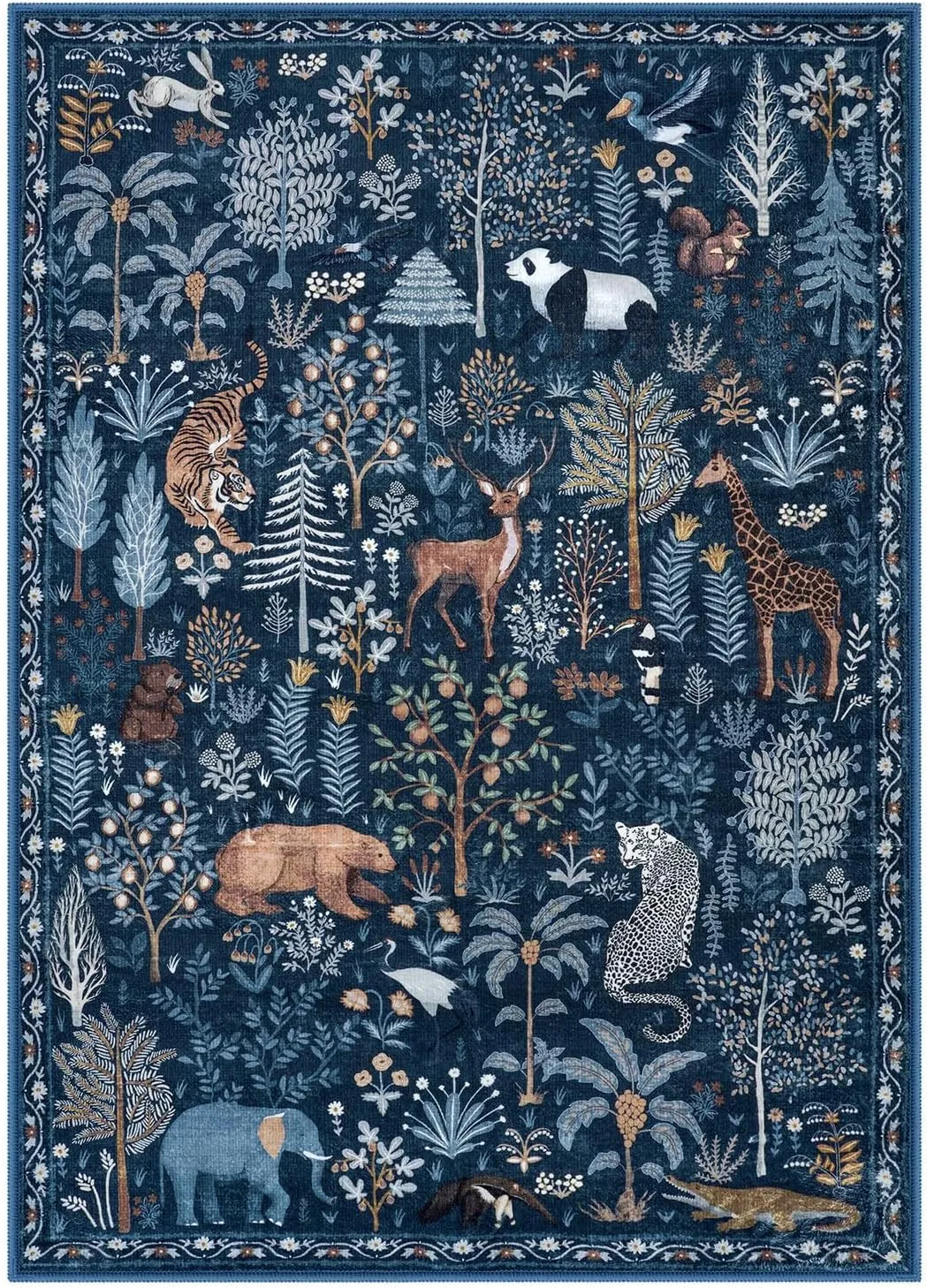 OJIA Jungle Print Rugs for Living Room 8x10 Washable Area Rugs for Bedroom, Modern Non-Slip Ultra-Thin Soft Large Carpet Non-Shedding Nursery Rug for Teens Kids Playroom Dining Room Home Decor