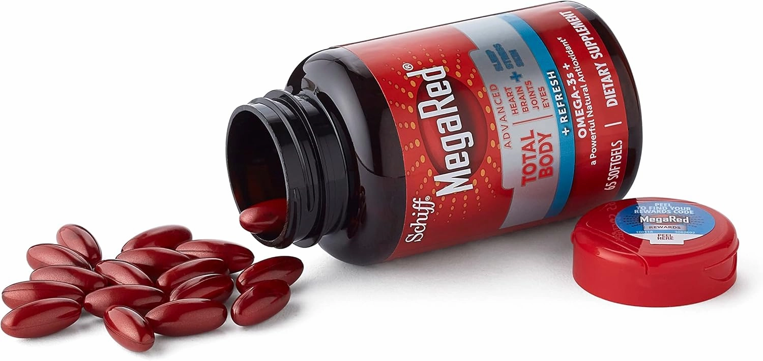 Omega-3 Blend Total Body   Refresh 500mg Softgels, MegaRed (65 count in a bottle), Easily Absorbed Krill Oil, To Support Your Heart, Joints, Brain & Eyes