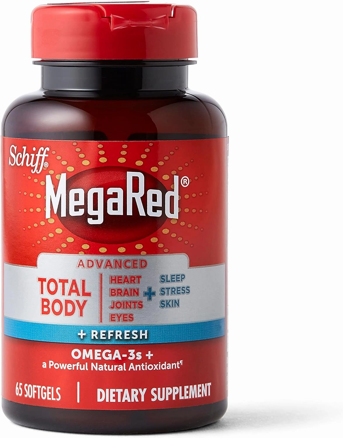 Omega-3 Blend Total Body   Refresh 500mg Softgels, MegaRed (65 count in a bottle), Easily Absorbed Krill Oil, To Support Your Heart, Joints, Brain & Eyes
