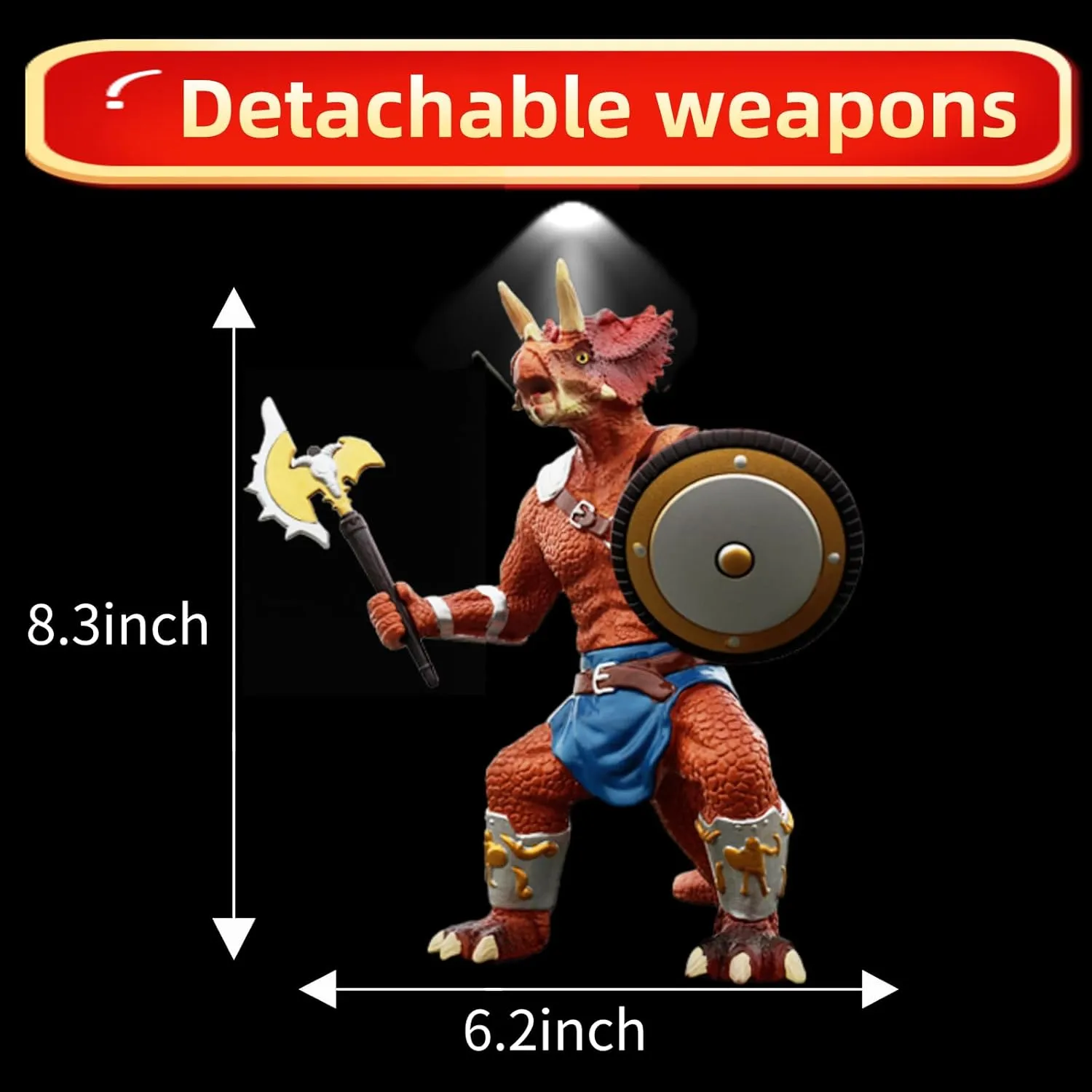 Orange 8 X 5-inch Large Dinosaur With Detachable Random Weapon, Movable Joints - Children's Toy for 3-5 Year Old Boys