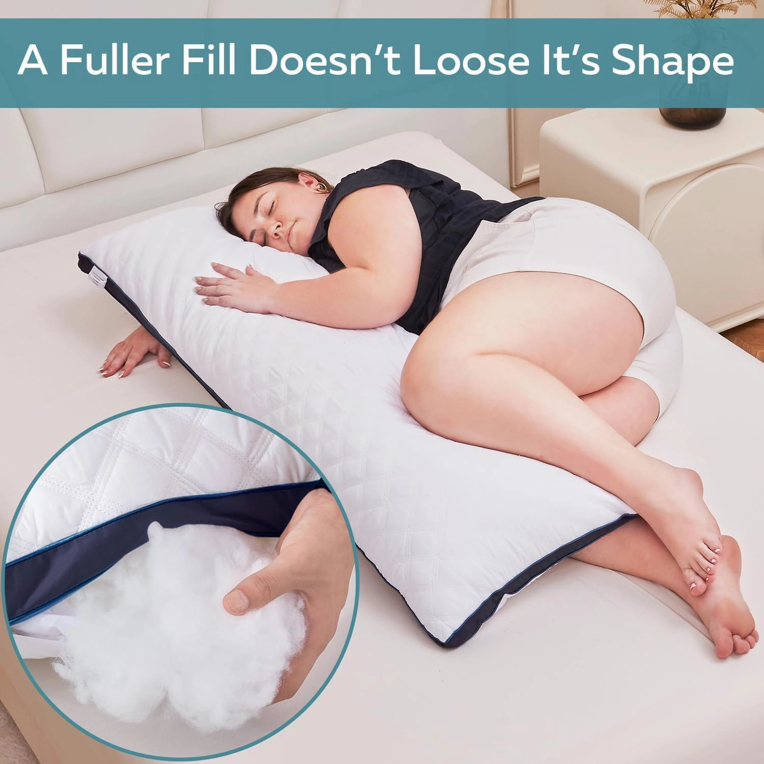 Oubonun Premium Adjustable Loft Quilted Body Pillows - Firm and Fluffy Pillow - Quality Plush Pillow - Down Alternative Pillow - Head Support Pillow - 21"x54"