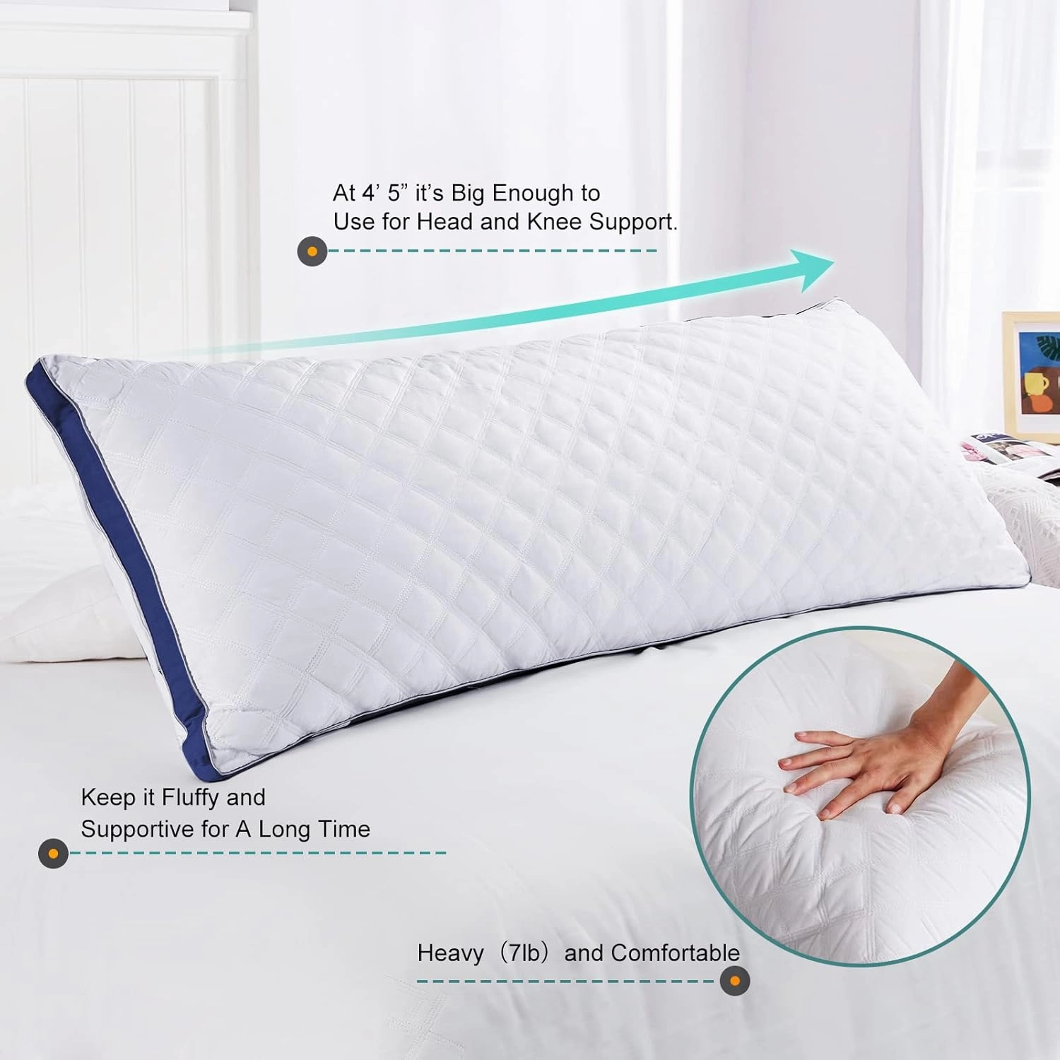 Oubonun Premium Adjustable Loft Quilted Body Pillows - Firm and Fluffy Pillow - Quality Plush Pillow - Down Alternative Pillow - Head Support Pillow - 21"x54"