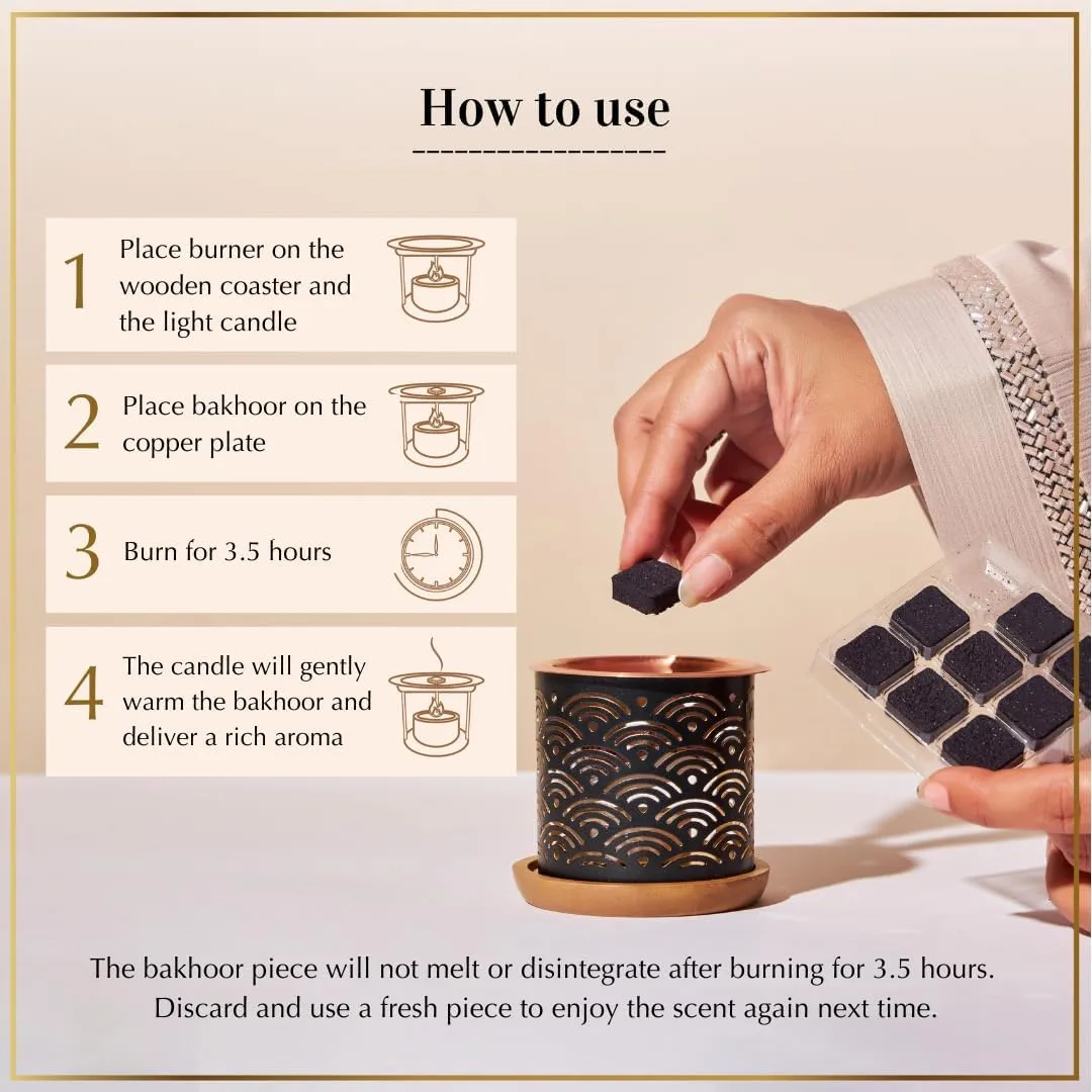 Oud Al Raghbah Bakhoor Set by Dukhni | 2 x 9 Piece Each & Oriental Bakhoor Burner | Arabic Bakhoor Incense | Zesty Woody Oud Blend| Perfect for Prayer Time | to Relax & Meditate