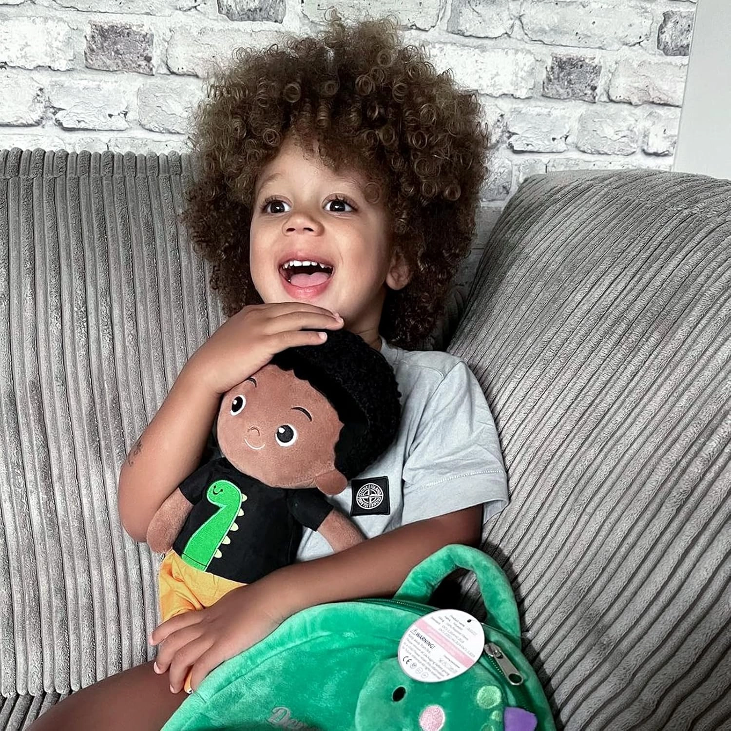 OUOZZZ 13" Soft Baby Doll for Boys Girls - First Baby Doll African American Rag Doll Sleeping Cuddle Buddy Doll Dinosaur Plush Toy for Kids