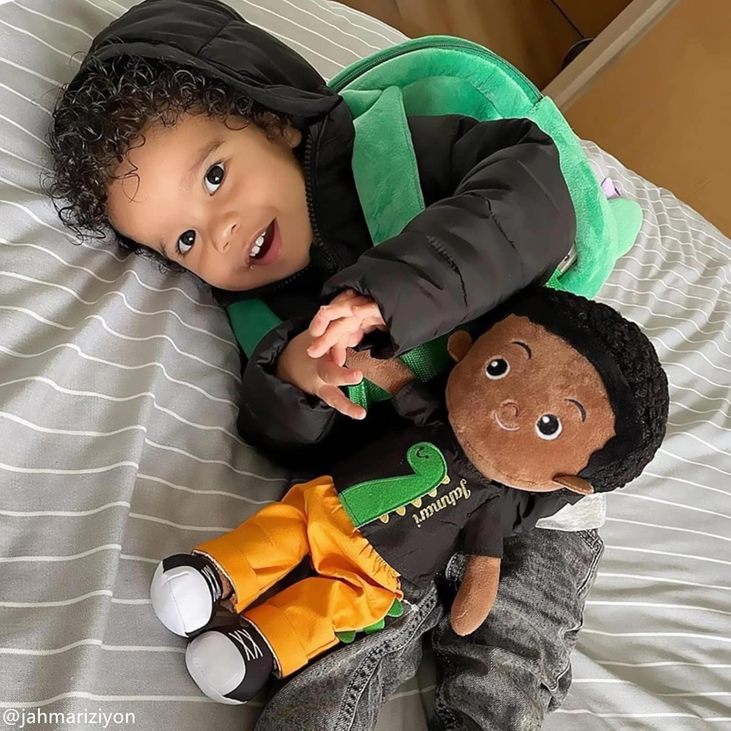 OUOZZZ 13" Soft Baby Doll for Boys Girls - First Baby Doll African American Rag Doll Sleeping Cuddle Buddy Doll Dinosaur Plush Toy for Kids