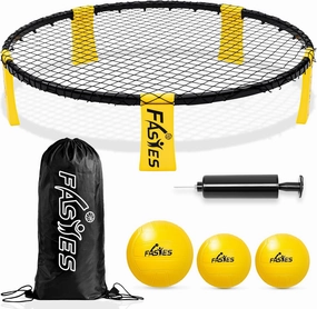 Outdoor Beach Ball Game Includes 3 Balls, Net and Carrying Bag -Roundnet Game Set for Adults, Kids, and Family - Perfect for Beach, Yard, Lawn, Backyard, and Park