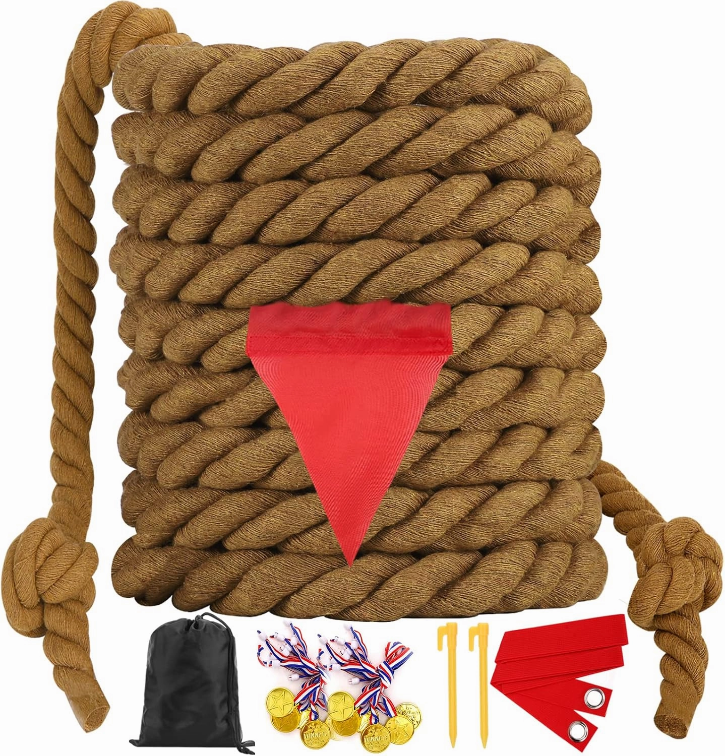Outdoor Tug of War Rope for Kids & Adults - 20FT Brown, Fun for Family Reunion, Birthday Parties, Camping & Picnic Games