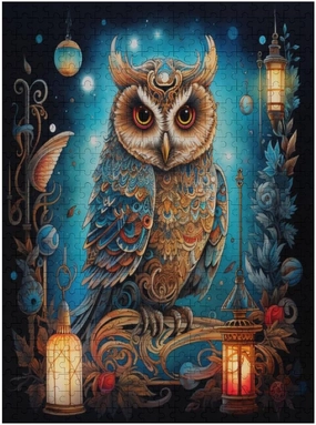 Owl with A Lantern and A Lantern Light Wood Jigsaw Puzzle,Wooden Jigsaw Puzzles for Adults 500 Pieces Fun Puzzle Educational Family Game Toys Adults Home Decoration Colorful Puzzle Gifts