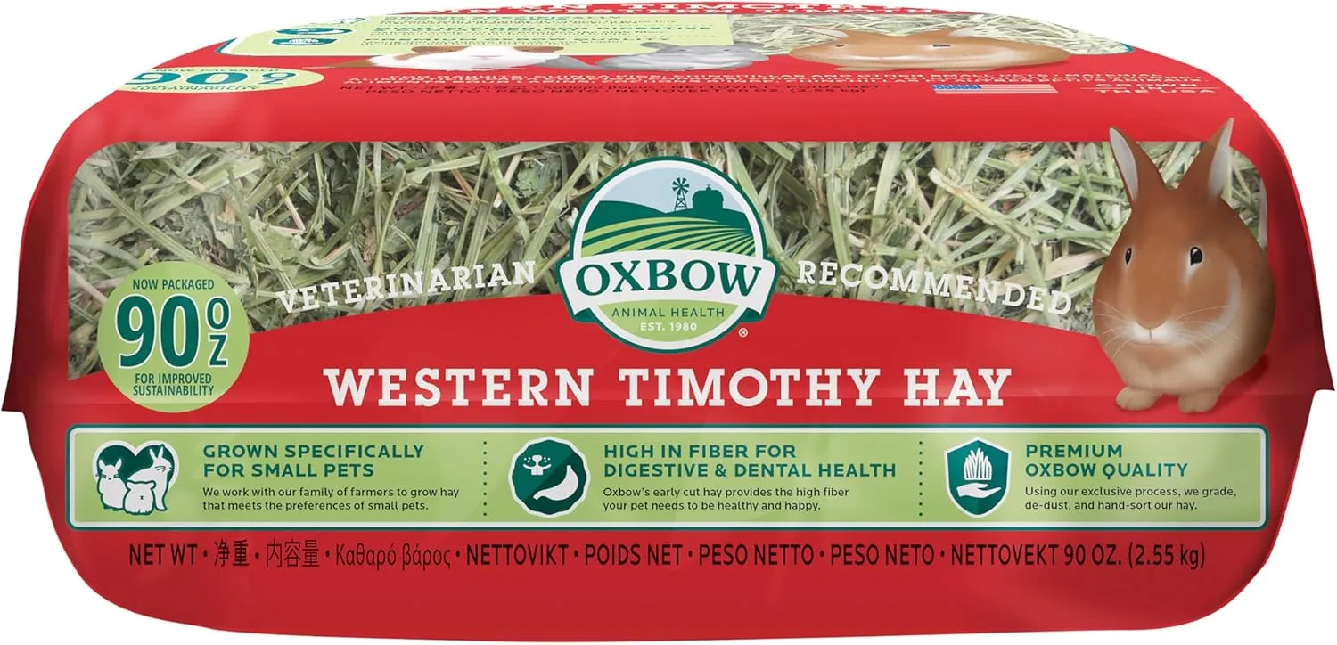 Oxbow Animal Health Western Timothy Hay, Guinea Pig Hay, Small Pet Bunny Supplies, All Natural Grass for Guinea Pig, Bunny, Chinchilla & Hamster, Oxbow Rabbit Supplies for Bunnies, 90 oz. bag