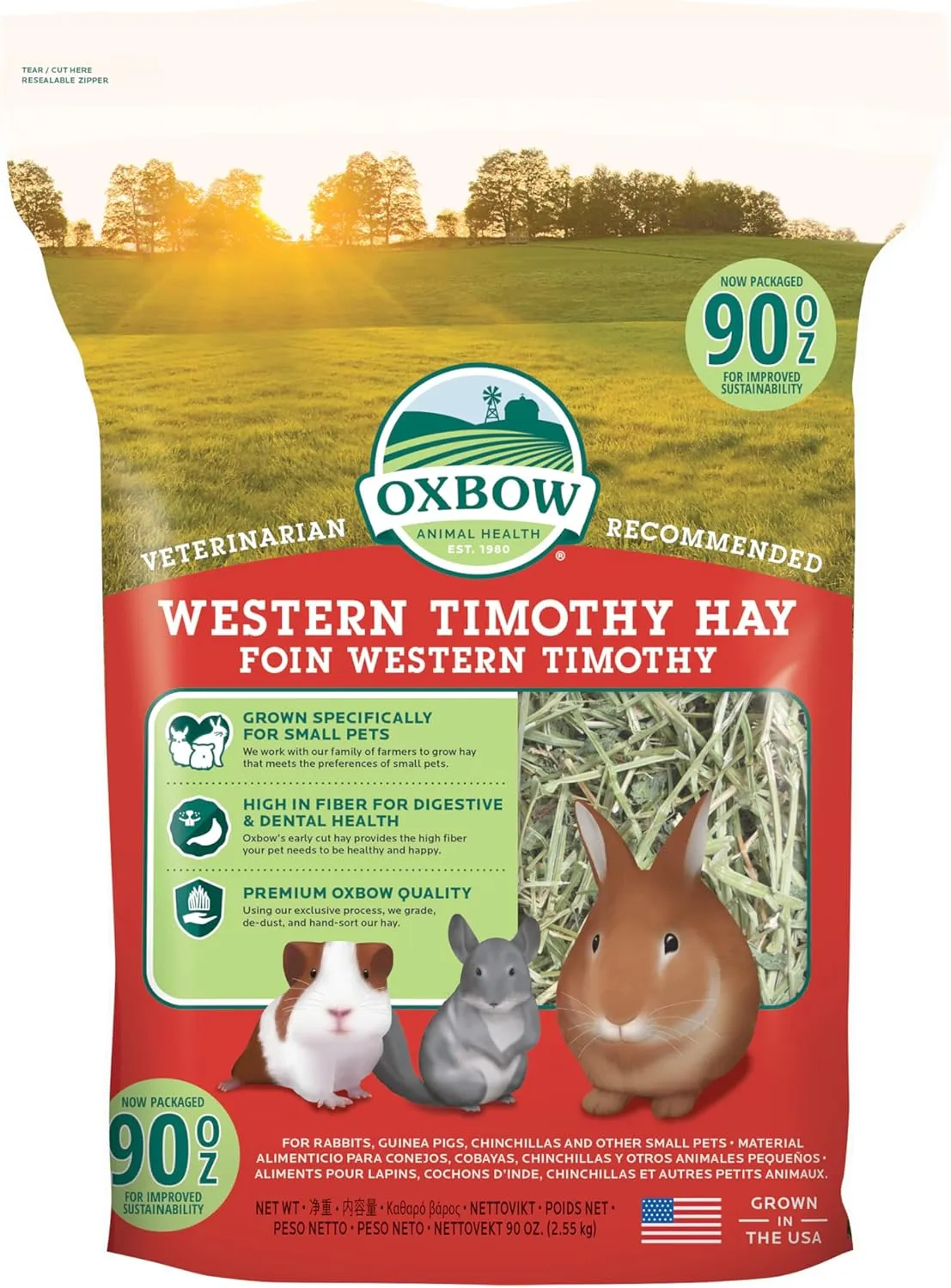 Oxbow Animal Health Western Timothy Hay, Guinea Pig Hay, Small Pet Bunny Supplies, All Natural Grass for Guinea Pig, Bunny, Chinchilla & Hamster, Oxbow Rabbit Supplies for Bunnies, 90 oz. bag