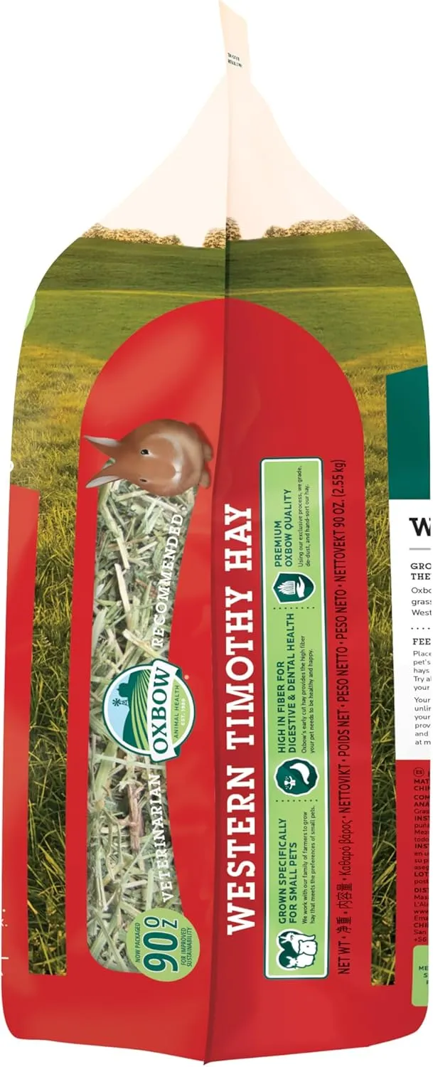 Oxbow Animal Health Western Timothy Hay, Guinea Pig Hay, Small Pet Bunny Supplies, All Natural Grass for Guinea Pig, Bunny, Chinchilla & Hamster, Oxbow Rabbit Supplies for Bunnies, 90 oz. bag