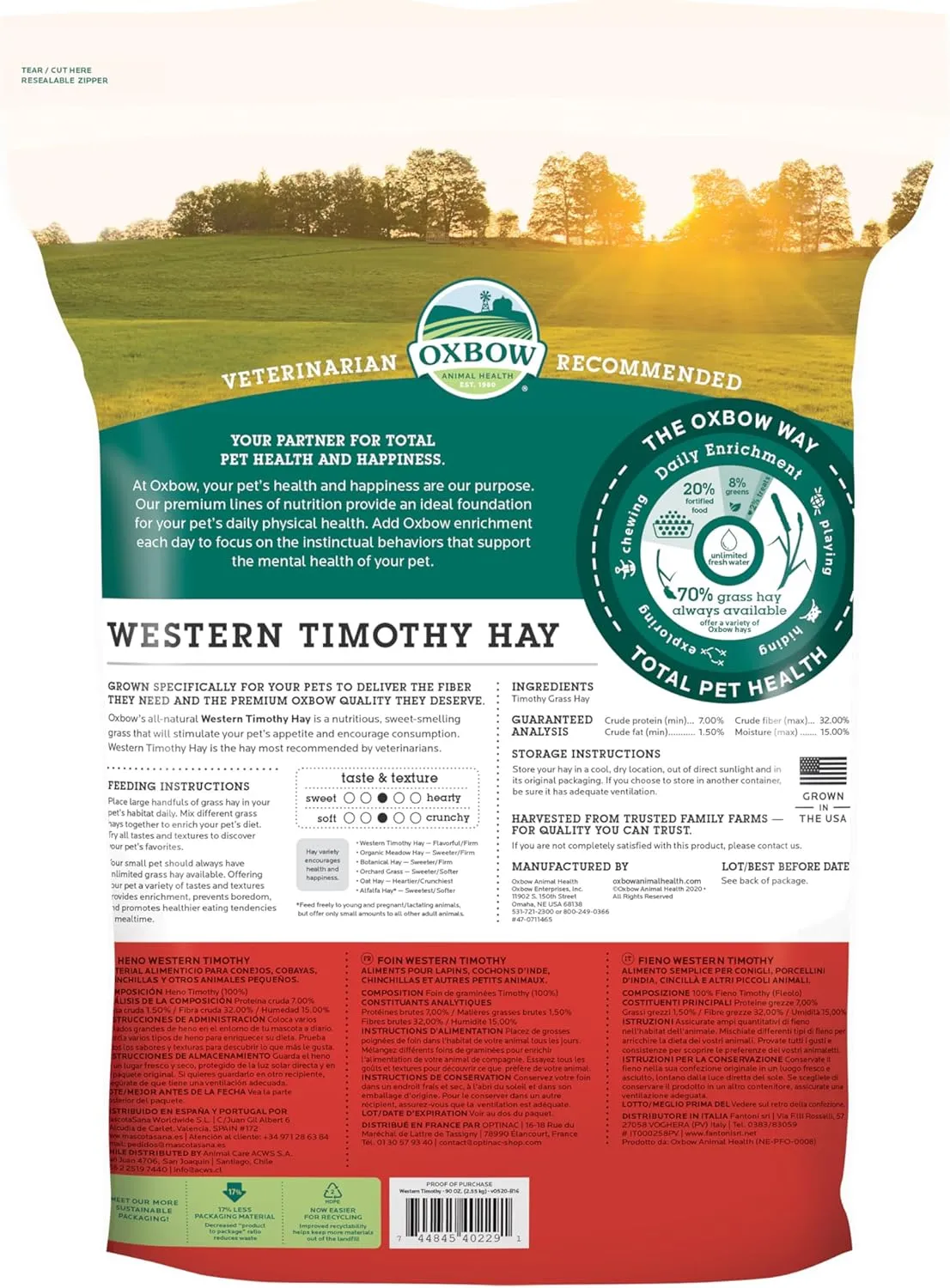 Oxbow Animal Health Western Timothy Hay, Guinea Pig Hay, Small Pet Bunny Supplies, All Natural Grass for Guinea Pig, Bunny, Chinchilla & Hamster, Oxbow Rabbit Supplies for Bunnies, 90 oz. bag