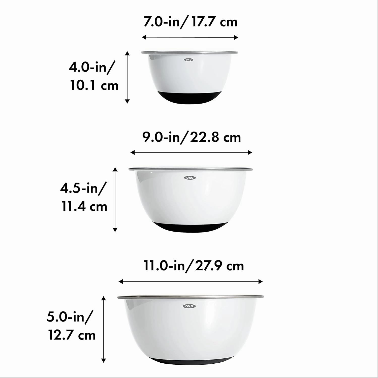 OXO Good Grips 3-Piece Stainless-Steel Mixing Bowl Set, White