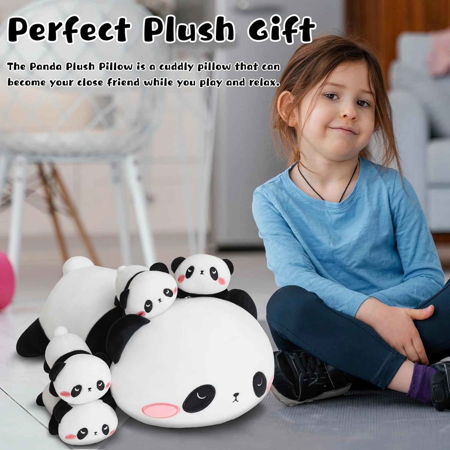 Panda Stuffed Animal Cute Panda Plush Pillow with 4 Baby Plushies in Her Tummy, Soft Cotton Stuffed Animals Toy Gifts for Kids