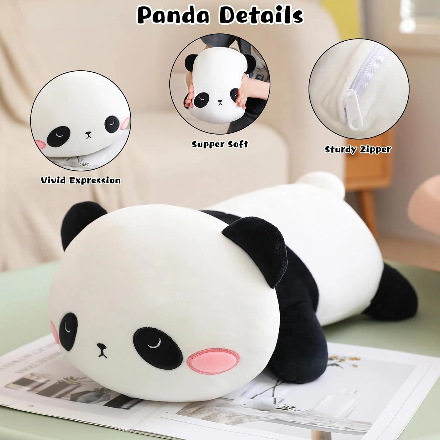 Panda Stuffed Animal Cute Panda Plush Pillow with 4 Baby Plushies in Her Tummy, Soft Cotton Stuffed Animals Toy Gifts for Kids