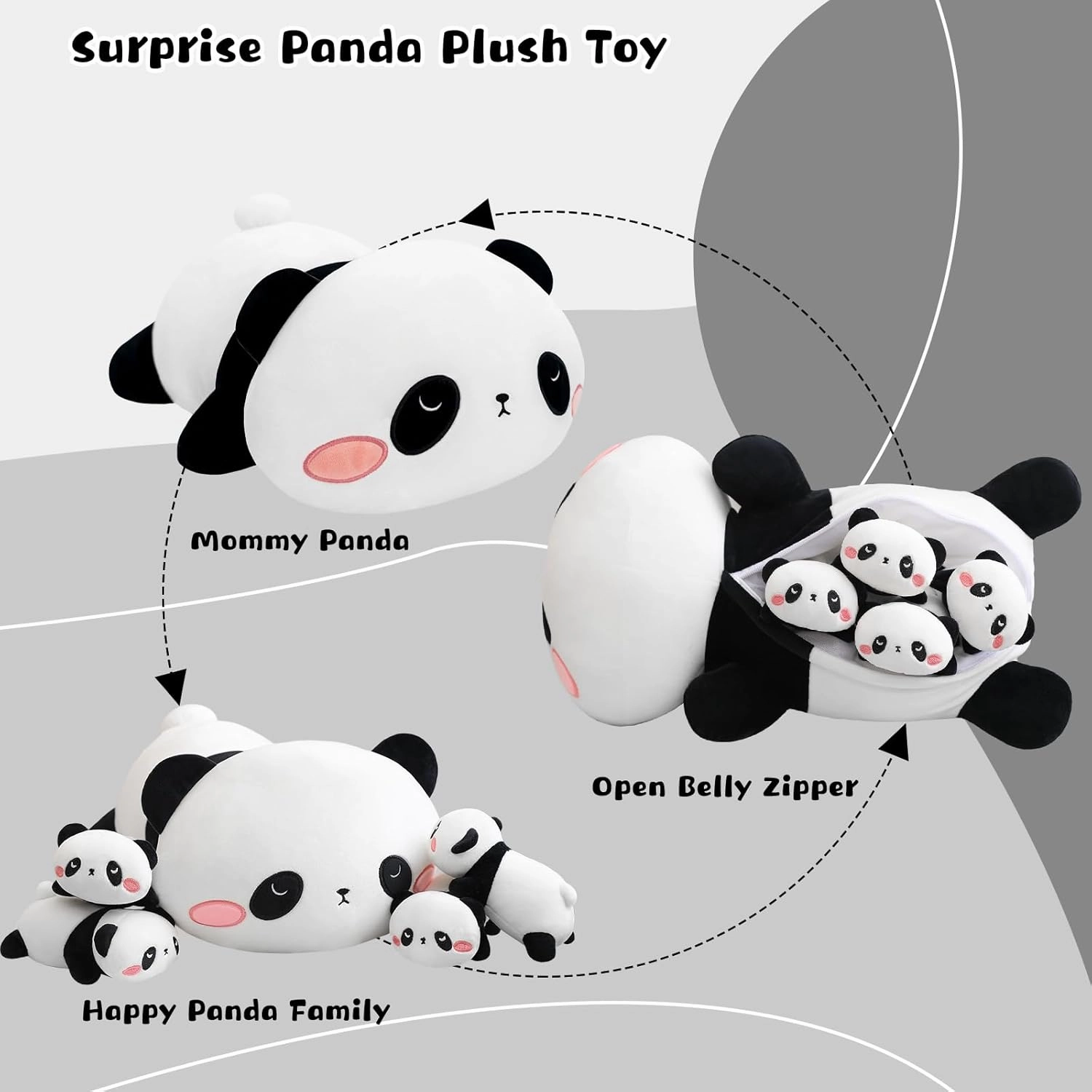 Panda Stuffed Animal Cute Panda Plush Pillow with 4 Baby Plushies in Her Tummy, Soft Cotton Stuffed Animals Toy Gifts for Kids