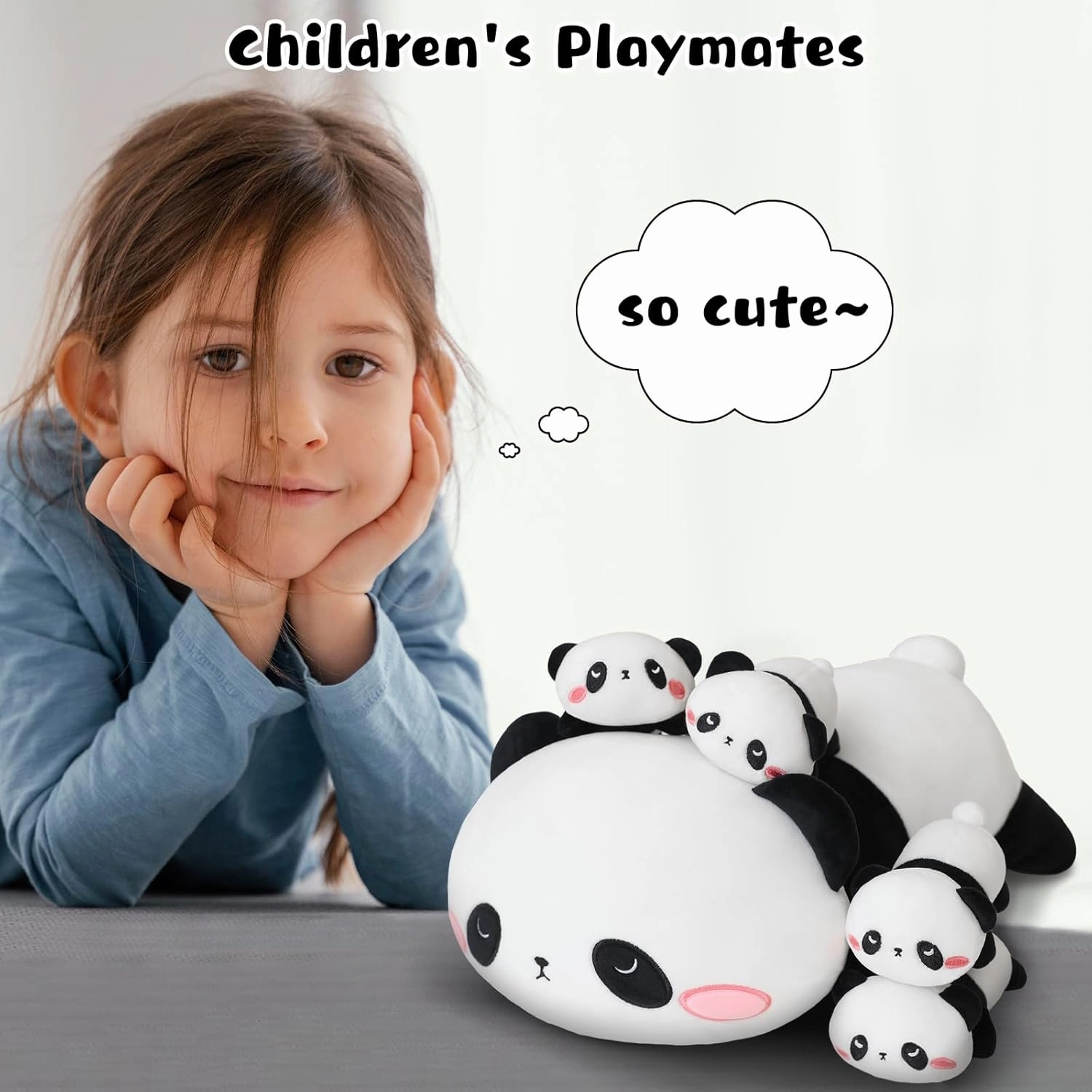 Panda Stuffed Animal Cute Panda Plush Pillow with 4 Baby Plushies in Her Tummy, Soft Cotton Stuffed Animals Toy Gifts for Kids