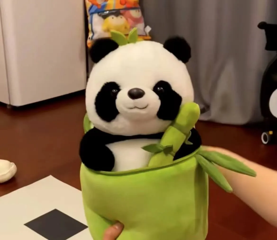 PandaPal™ Simulated Bamboo Tube Flower Panda Pillow