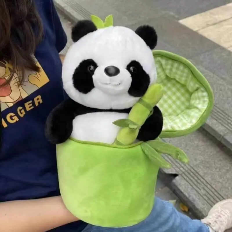 PandaPal™ Simulated Bamboo Tube Flower Panda Pillow