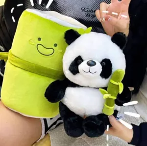 PandaPal™ Simulated Bamboo Tube Flower Panda Pillow