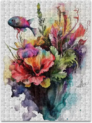 Parent-Child Jigsaw Puzzle Fish Flowers Puzzles for Adults - Plants Jigsaw Puzzles for Adults DIY Jigsaw Puzzle Decorations Leisure Game Toy Suitable Family Friends Gifts for Women Men 1000 Pieces