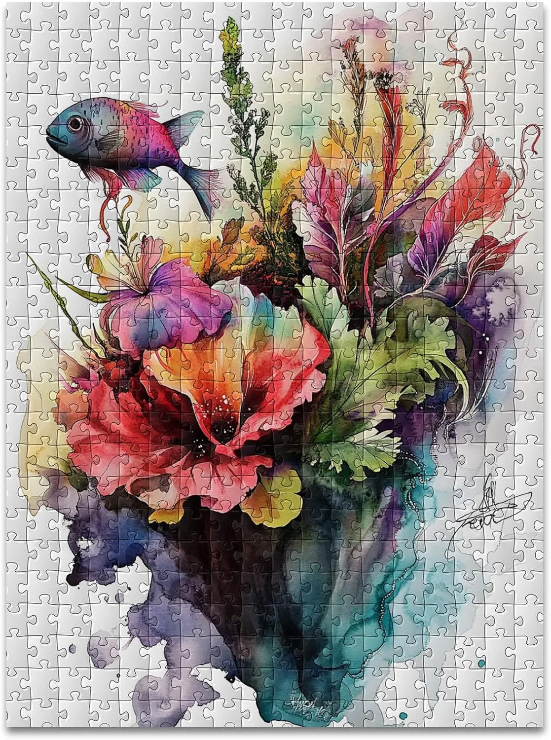 Parent-Child Jigsaw Puzzle Fish Flowers Puzzles for Adults - Plants Jigsaw Puzzles for Adults DIY Jigsaw Puzzle Decorations Leisure Game Toy Suitable Family Friends Gifts for Women Men 1000 Pieces