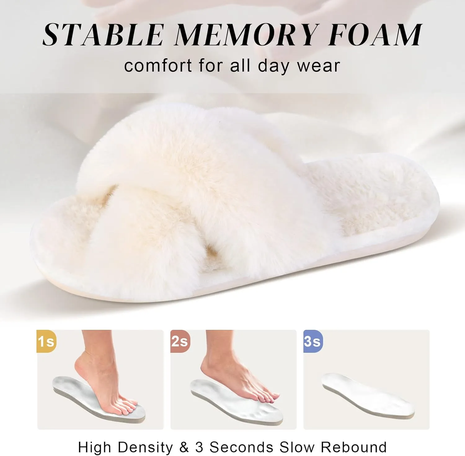 Parlovable Women's Fuzzy Slippers Comfy Cross Band House Shoes Memory Foam Open Toe Indoor Gifts for Ladies