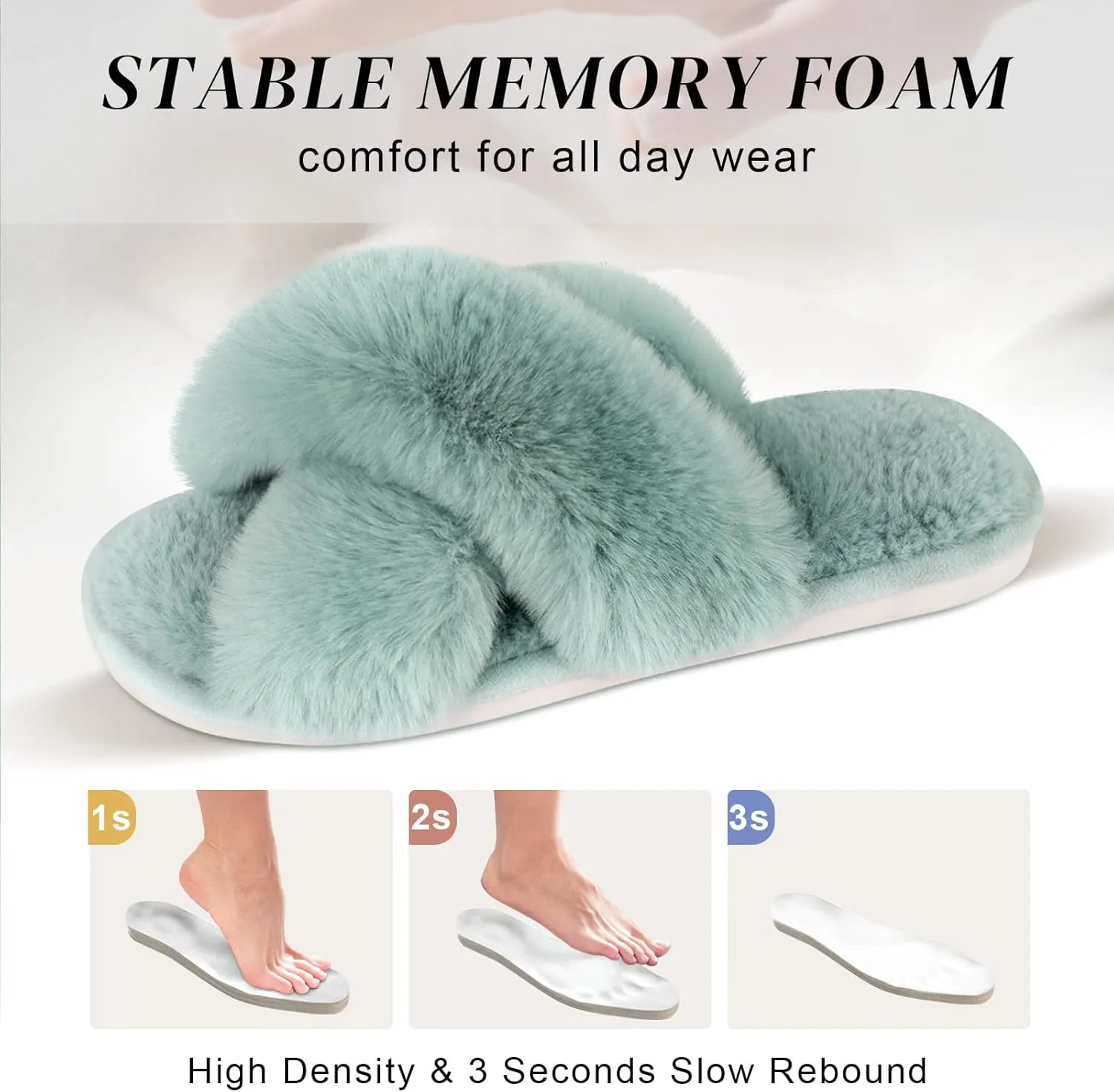 Parlovable Women's Fuzzy Slippers Comfy Cross Band House Shoes Memory Foam Open Toe Indoor Gifts for Ladies