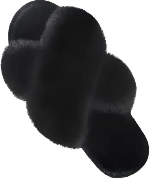 Parlovable Women's Fuzzy Slippers Comfy Cross Band House Shoes Memory Foam Open Toe Indoor Gifts for Ladies
