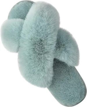 Parlovable Women's Fuzzy Slippers Comfy Cross Band House Shoes Memory Foam Open Toe Indoor Gifts for Ladies