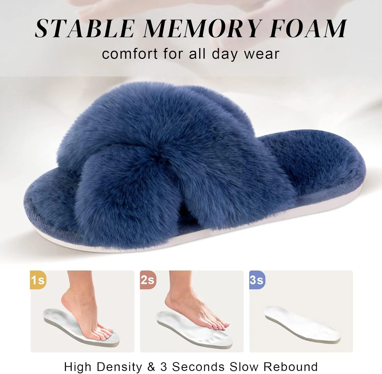 Parlovable Women's Fuzzy Slippers Comfy Cross Band House Shoes Memory Foam Open Toe Indoor Gifts for Ladies