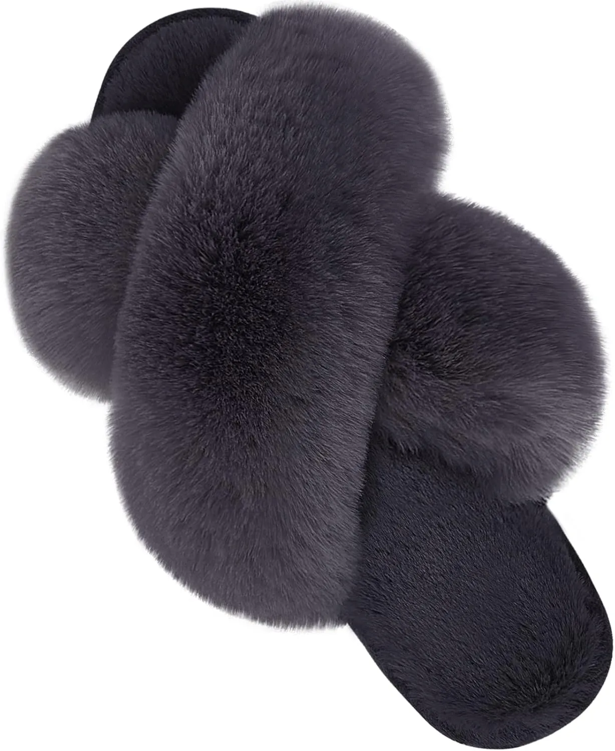Parlovable Women's Fuzzy Slippers Comfy Cross Band House Shoes Memory Foam Open Toe Indoor Gifts for Ladies