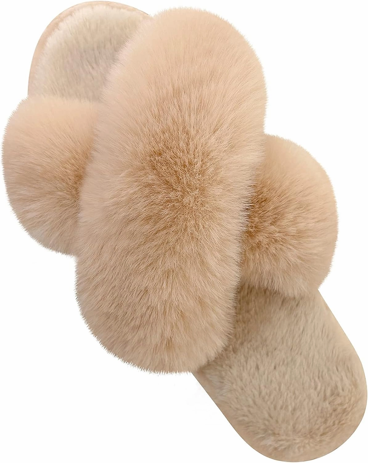 Parlovable Women's Fuzzy Slippers Comfy Cross Band House Shoes Memory Foam Open Toe Indoor Gifts for Ladies