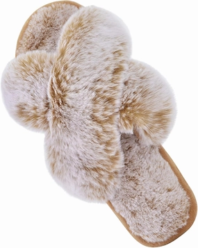 Parlovable Women's Fuzzy Slippers Comfy Cross Band House Shoes Memory Foam Open Toe Indoor Gifts for Ladies