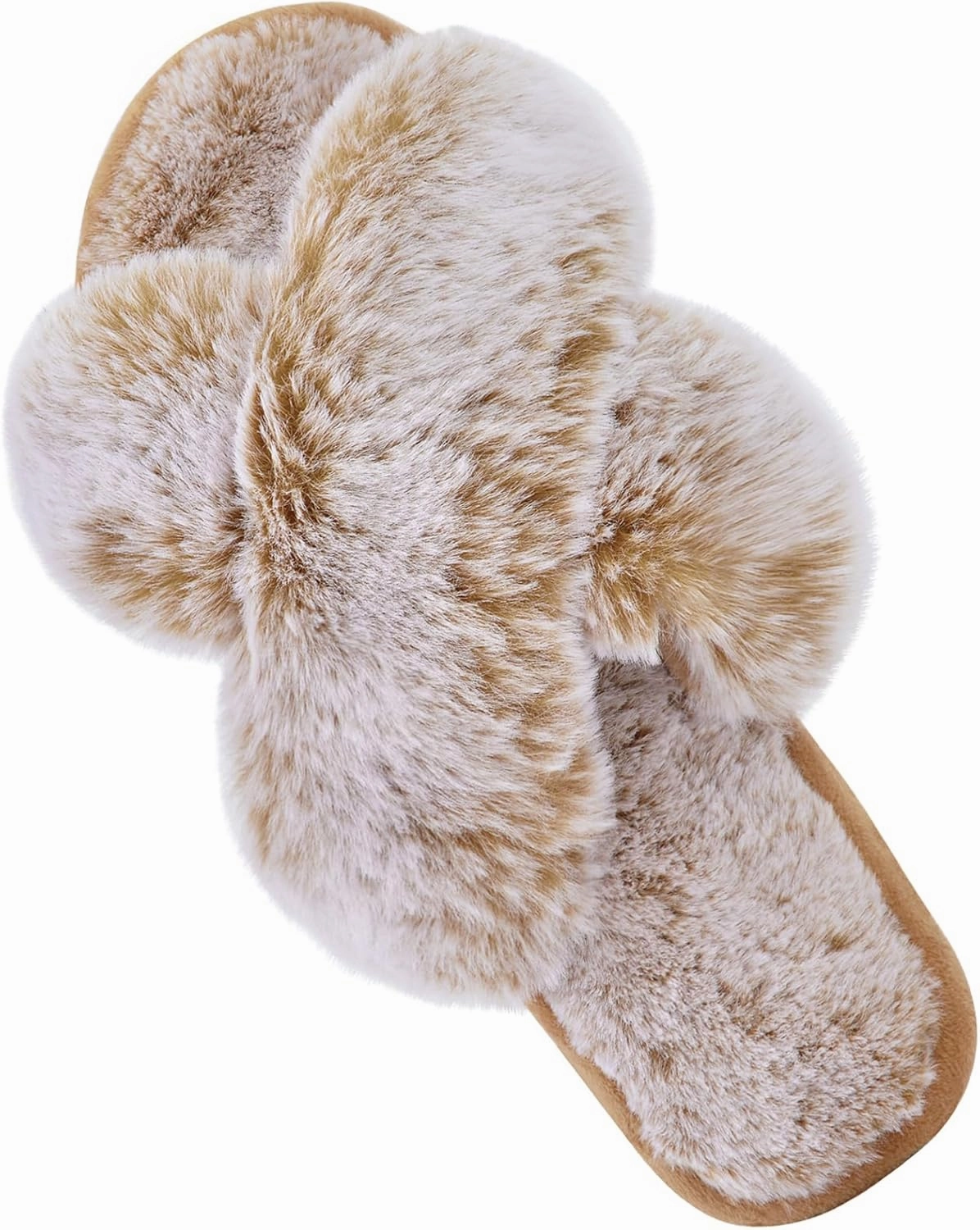 Parlovable Women's Fuzzy Slippers Comfy Cross Band House Shoes Memory Foam Open Toe Indoor Gifts for Ladies