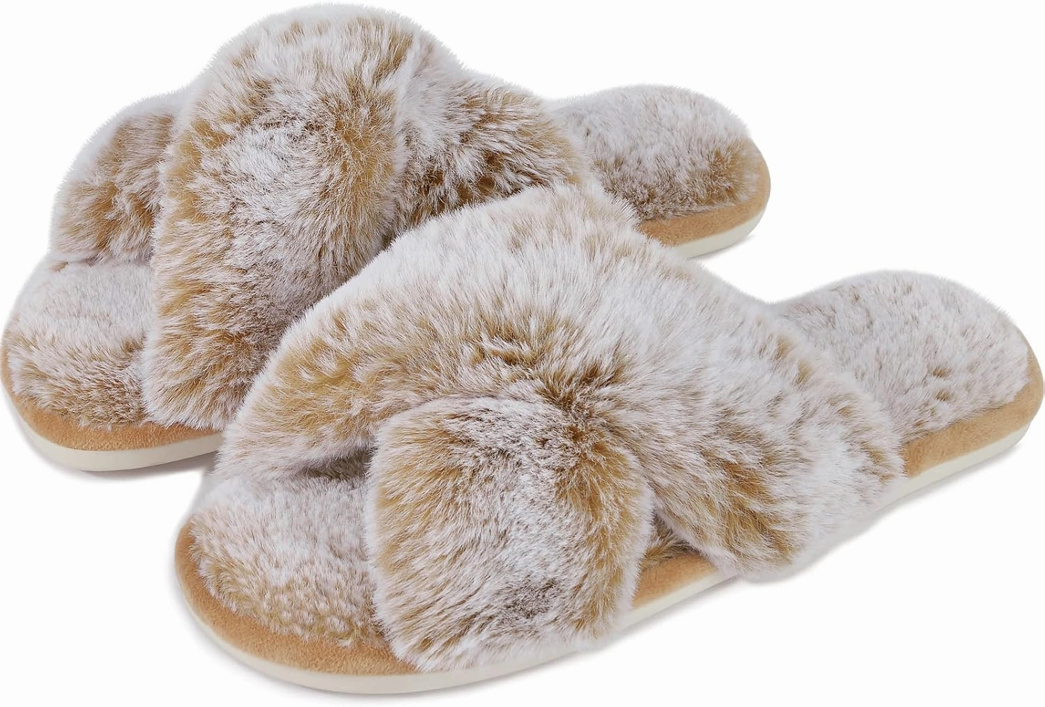 Parlovable Women's Fuzzy Slippers Comfy Cross Band House Shoes Memory Foam Open Toe Indoor Gifts for Ladies