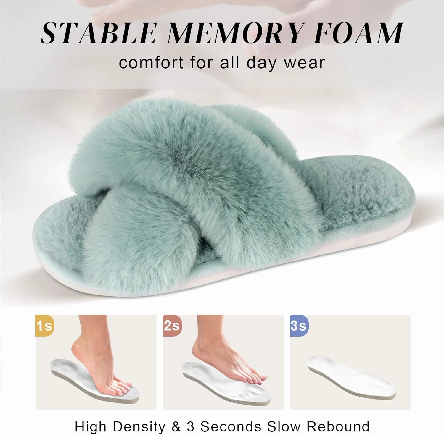 Parlovable Women's Fuzzy Slippers Comfy Cross Band House Shoes Memory Foam Open Toe Indoor Gifts for Ladies