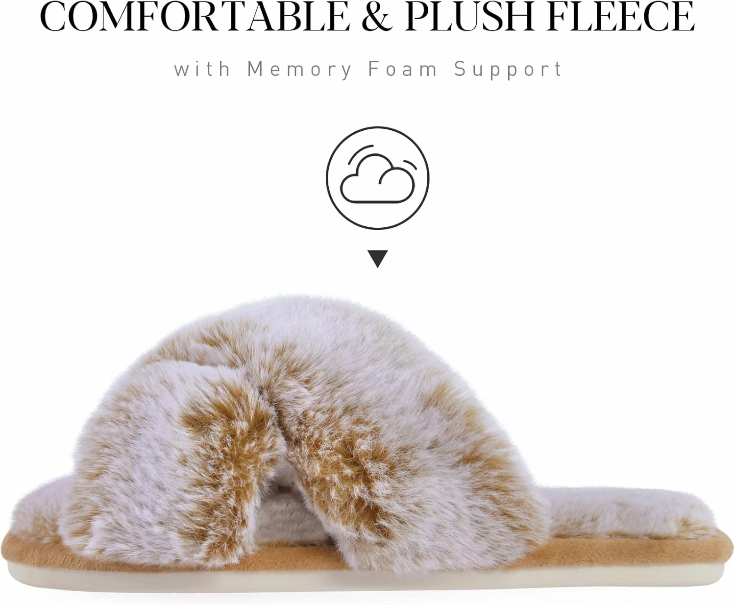 Parlovable Women's Fuzzy Slippers Comfy Cross Band House Shoes Memory Foam Open Toe Indoor Gifts for Ladies