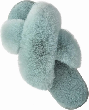 Parlovable Women's Fuzzy Slippers Comfy Cross Band House Shoes Memory Foam Open Toe Indoor Gifts for Ladies