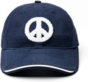 Peace Baseball Hat – Adjustable Cap with White Chenille “Peace” Patch and White Piping on The Brim, Made from 100% Organic Cotton, Eco-Friendly, Unisex Baseball Cap for Everyday Wear, Navy Blue