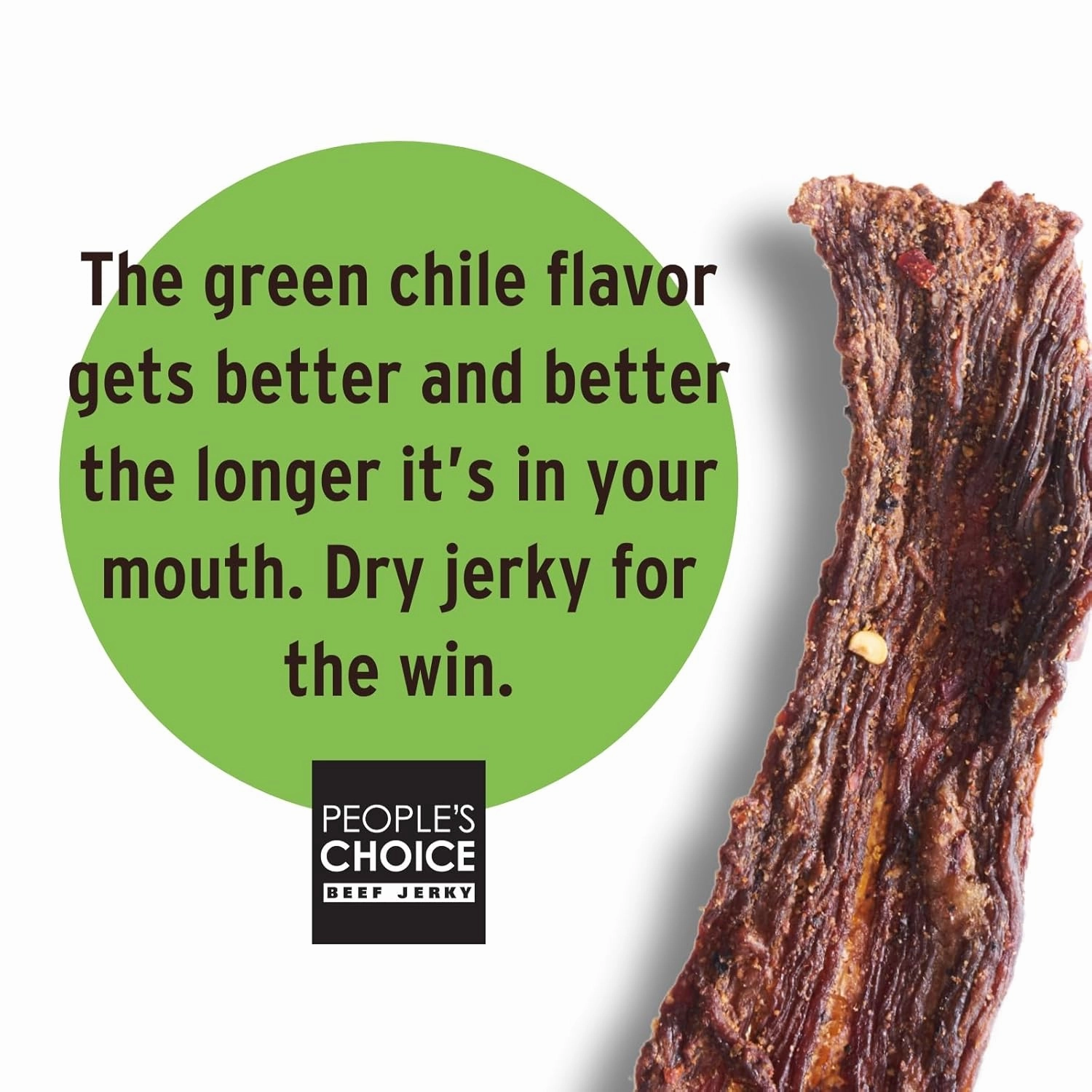 People's Choice Beef Jerky - Carne Seca - New Mexico Hatch Green Chile - Healthy, Sugar Free, Zero Carb, Gluten Free, Keto Friendly, High Protein Meat Snack - Dry Texture - 1 Pound, 16 oz - 1 Bag