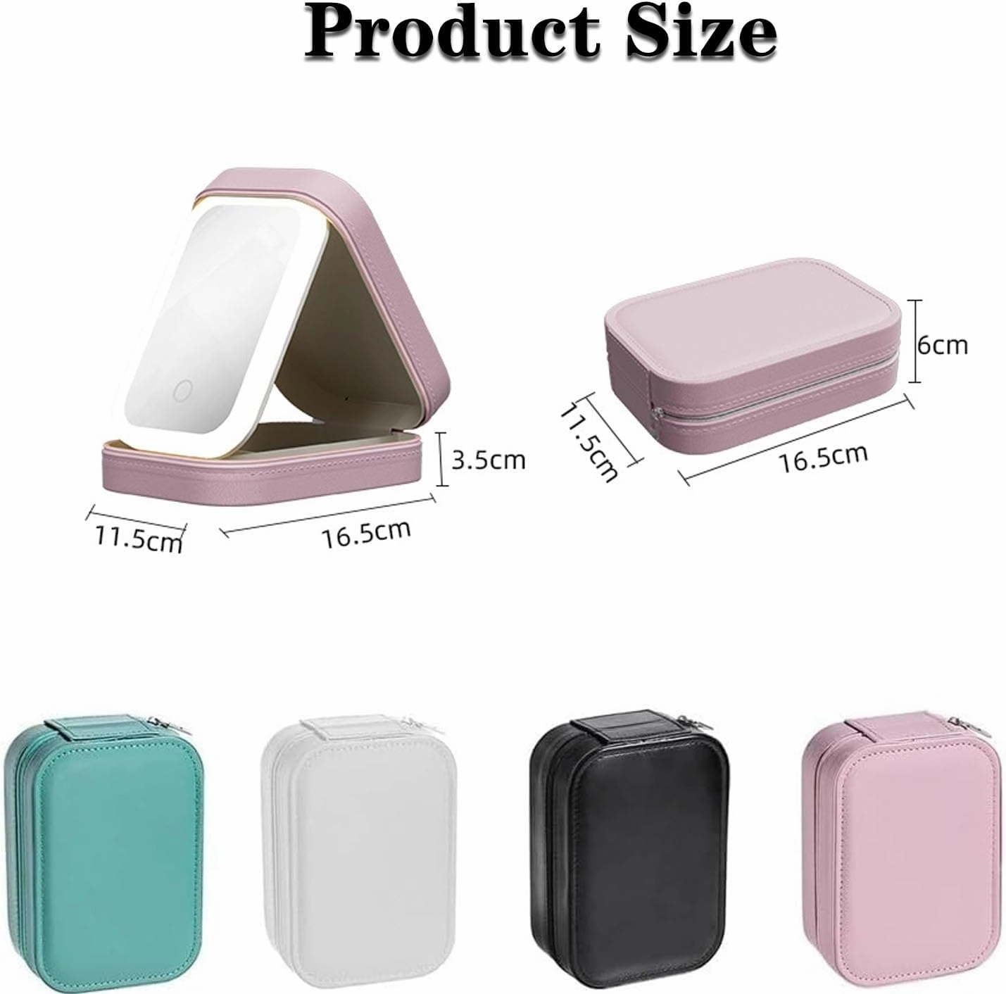 Periodicali Travel Makeup Mirror, LED Three-Color Adjustable Makeup Mirror, Portable echargeable Lighted, makeup Case with LED Lighted (Green)